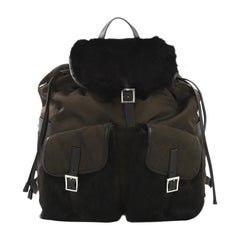 Prada Double Front Pocket Backpack Tessuto with Fur Medium