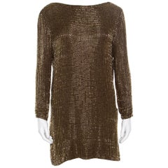 Tom Ford Brown Embellished Silk Draped Open Back Long Sleeve Dress S