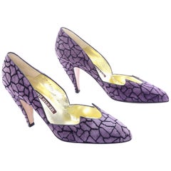 Unworn Walter Steiger Vintage Shoes in Purple & Black Suede With 3.5" Heels 7AA