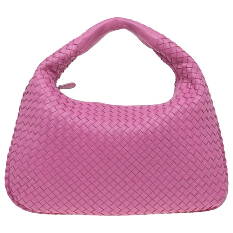 Bottega Veneta Pink Leather Small Intrecciato Hobo For Sale at 1stDibs