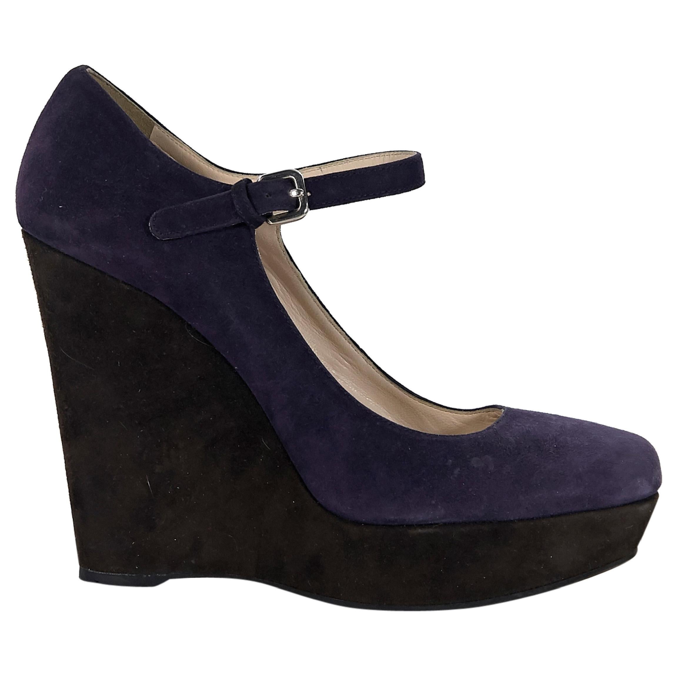 Purple and Brown Prada Suede Mary Jane Wedges For Sale at 1stDibs ...
