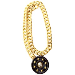 Yves Saint Laurent YSL Vintage Gold Chain Belt With Medallion Adjustable