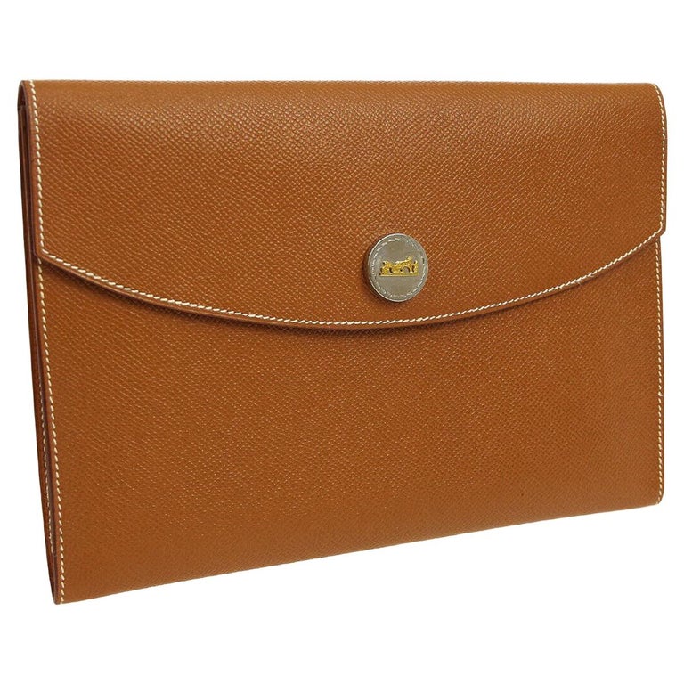 Hermes Cognac Leather Gold Hardware Envelope Men's Evening Clutch Bag ...
