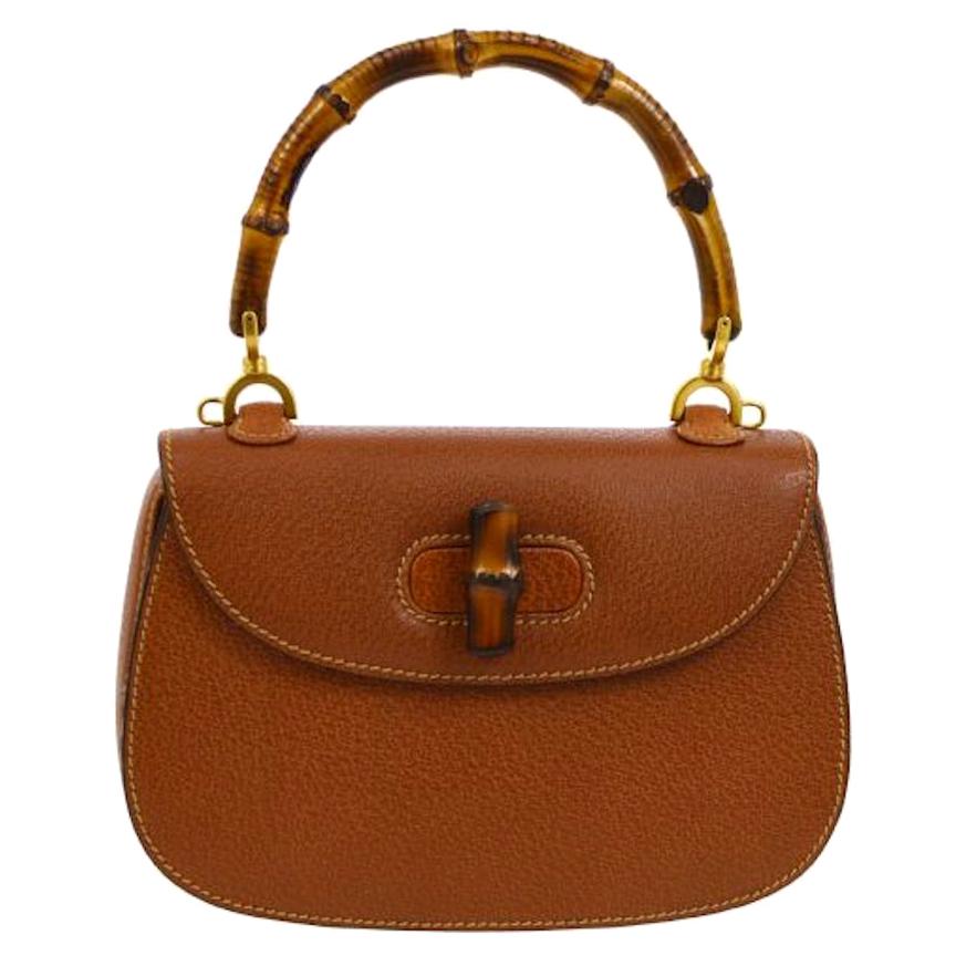 Gucci Cognac Leather Bamboo Mini Kelly Style Top Handle Satchel Evening Bag 