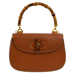Gucci Cognac Leather Bamboo Mini Kelly Style Top Handle Satchel Evening Bag