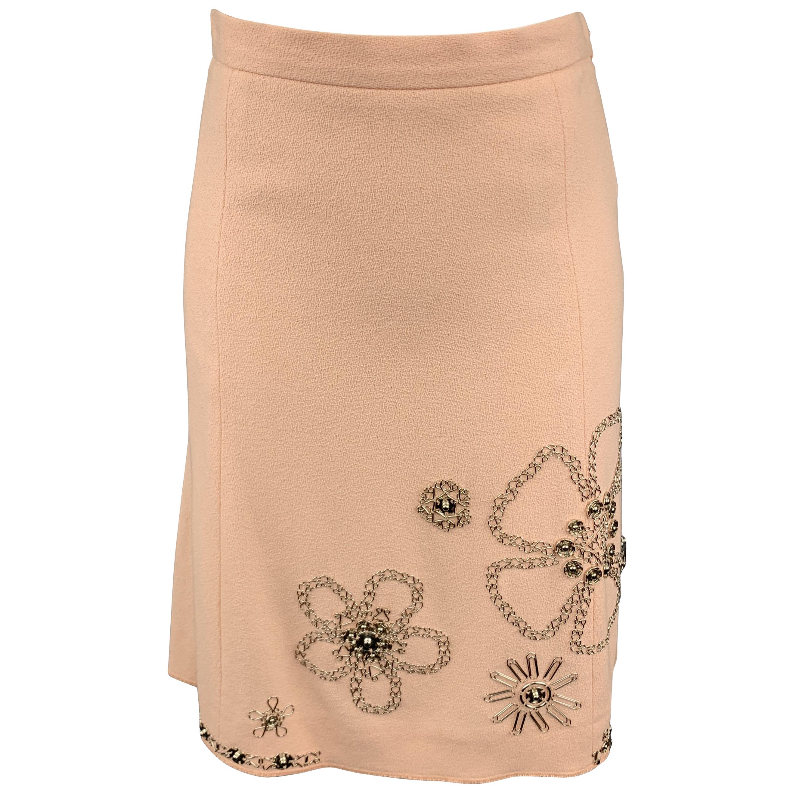 MOSCHINO Size 6 Rose Cotton Floral Embellished Skirt