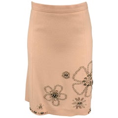 MOSCHINO Size 6 Rose Cotton Floral Embellished Skirt