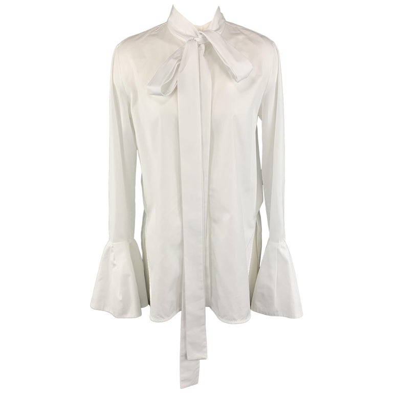 ELLERY Size 2 White Cotton Ruffled Blouse at 1stDibs