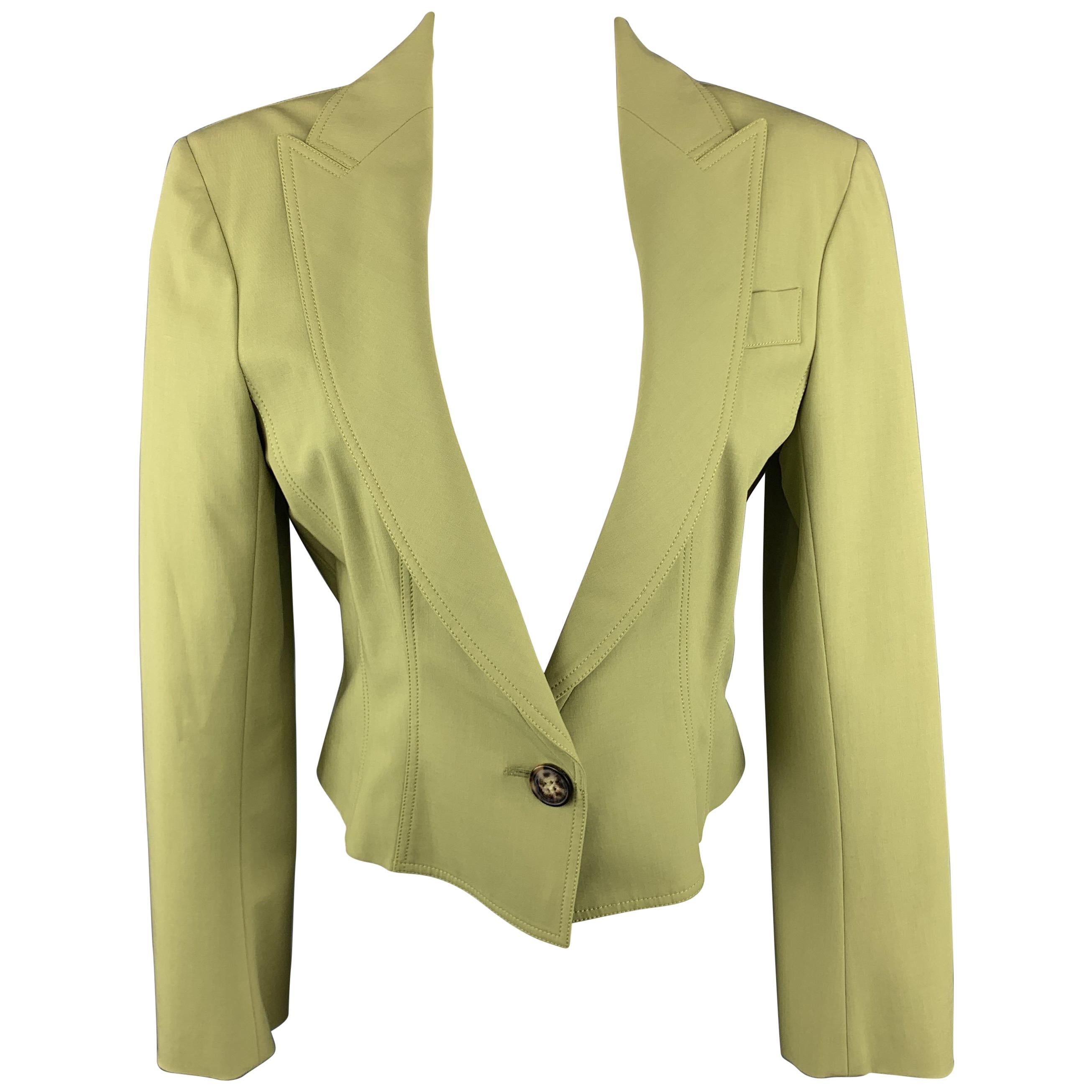 JOHN GALLIANO Size 8 Green Viscose Blend Cropped Jacket