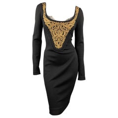 EMILIO PUCCI Size 8 Black Wool Gold Beaded Long Sleeve Corset Dress