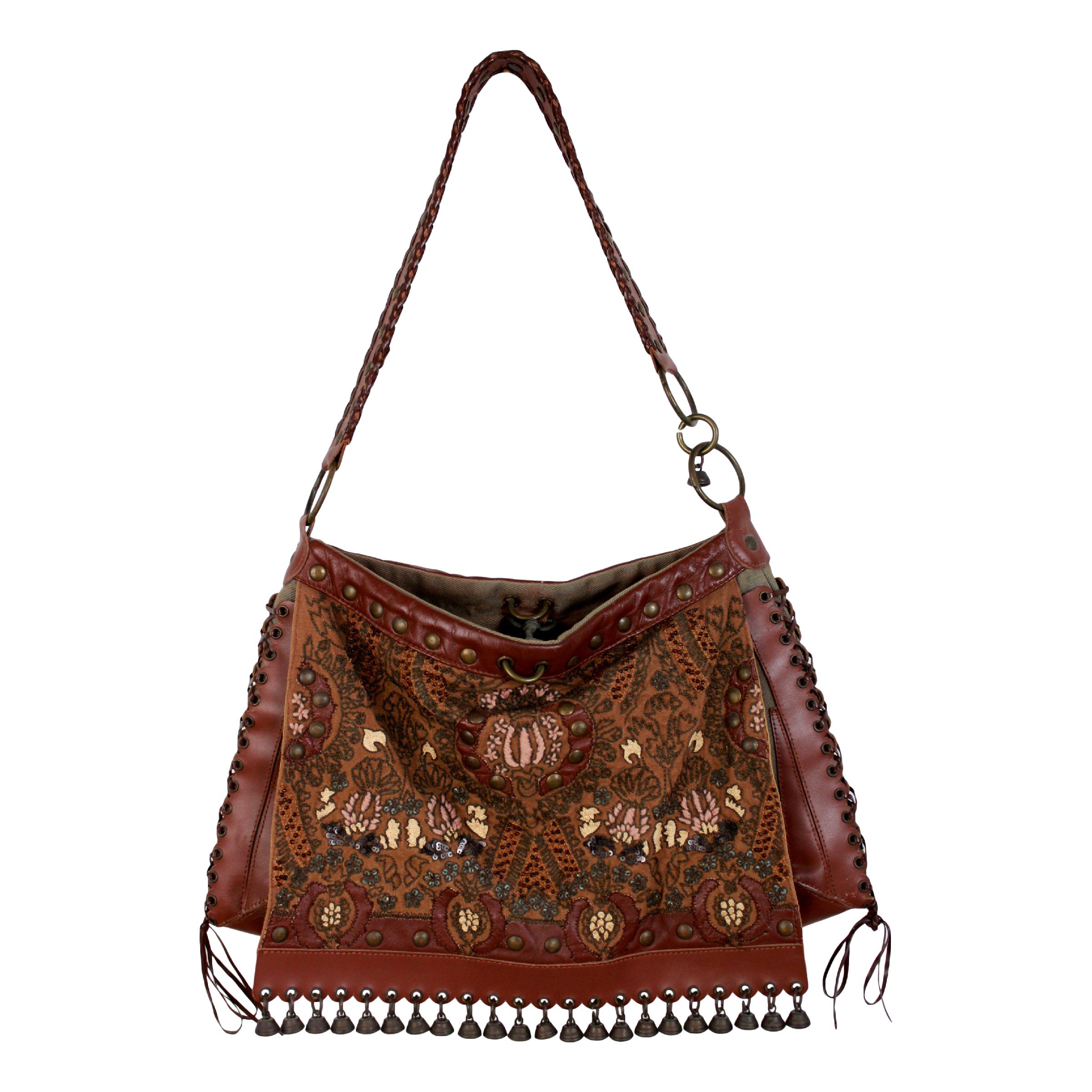Jamin Puech Brown Leather Floral Studs Shoulder Bag