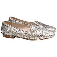 Chanel Silver Sequin Loafers 37.5