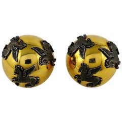 Hermes Vintage Pegasus Dome Clip On Earrings