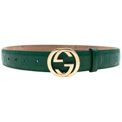Gucci Green Embossed GG Leather Belt