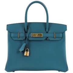 Hermes Birkin Handbag Blue Izmir Epsom with Gold Hardware 30