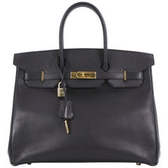 Hermes Birkin Handbag Noir Ardennes with Gold Hardware 35