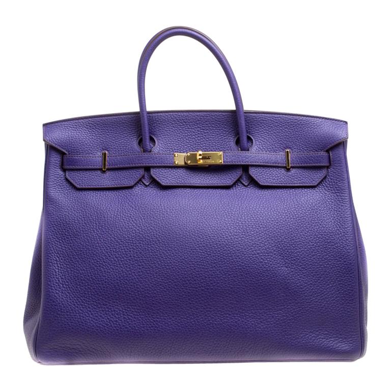 Hermes Ultra Violet Clemence Leather Gold Hardware Birkin 40 Bag