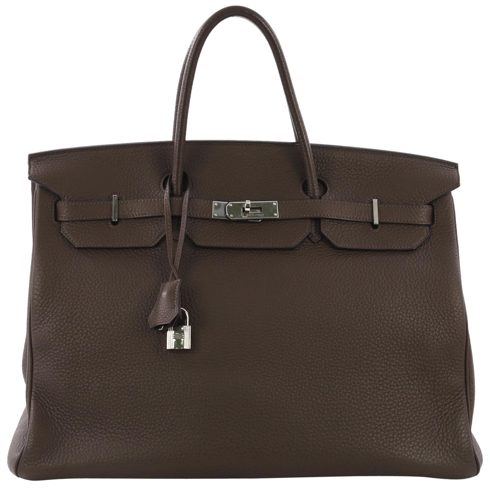 Hermes Birkin Handbag Chocolat Clemence with Palladium Hardware 40