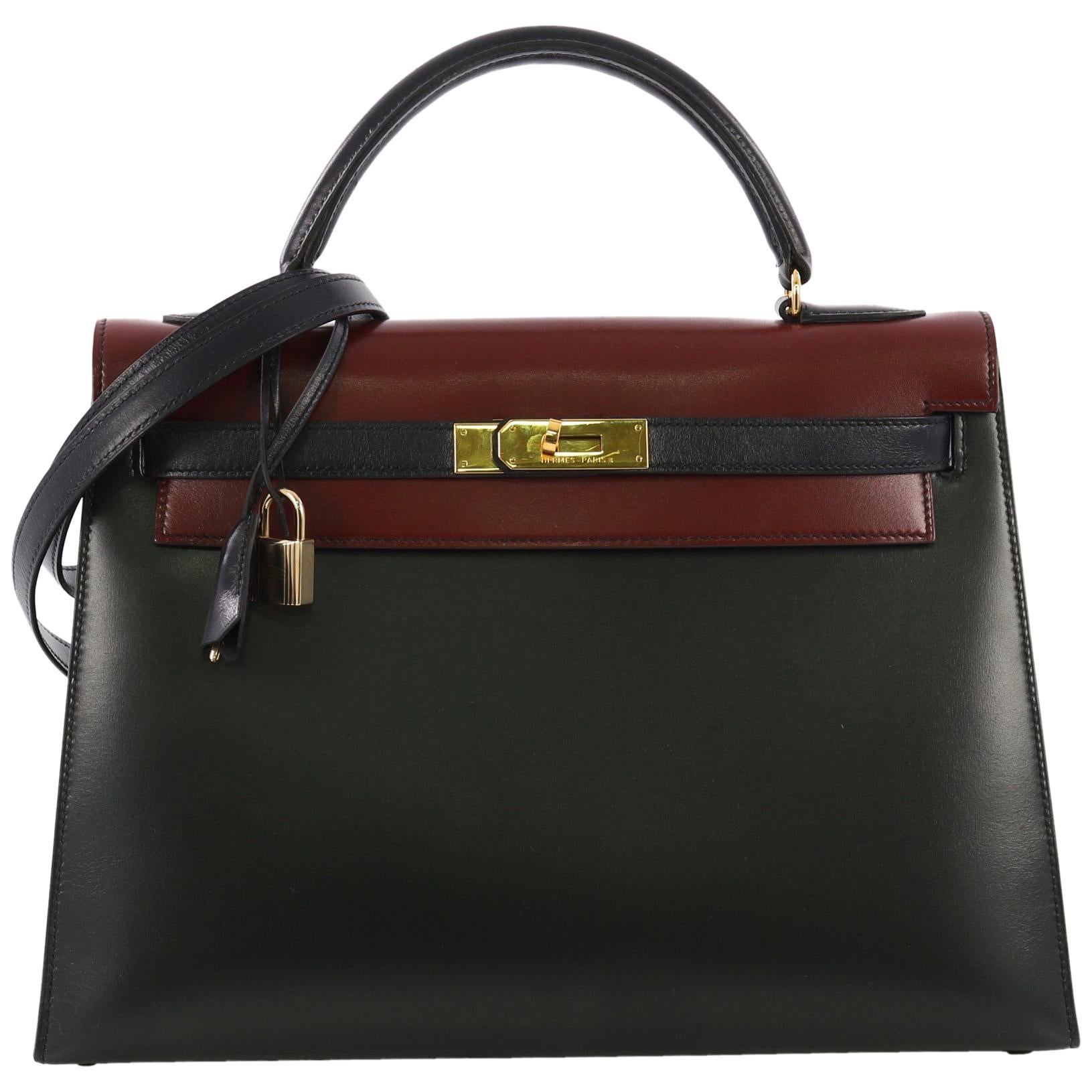 Hermes Kelly Handbag Tricolor Box with Gold Hardware 32