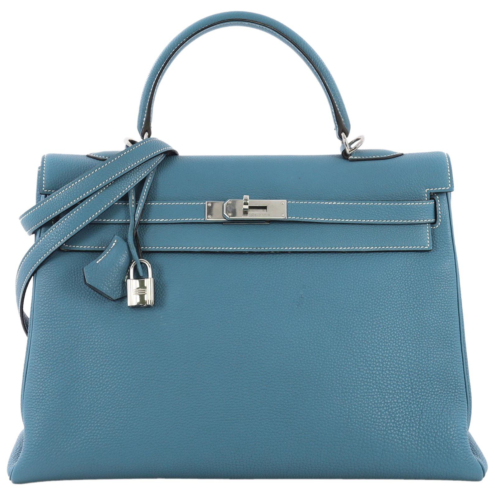 Hermes Kelly Handbag Bleu Jean Togo with Palladium Hardware 35