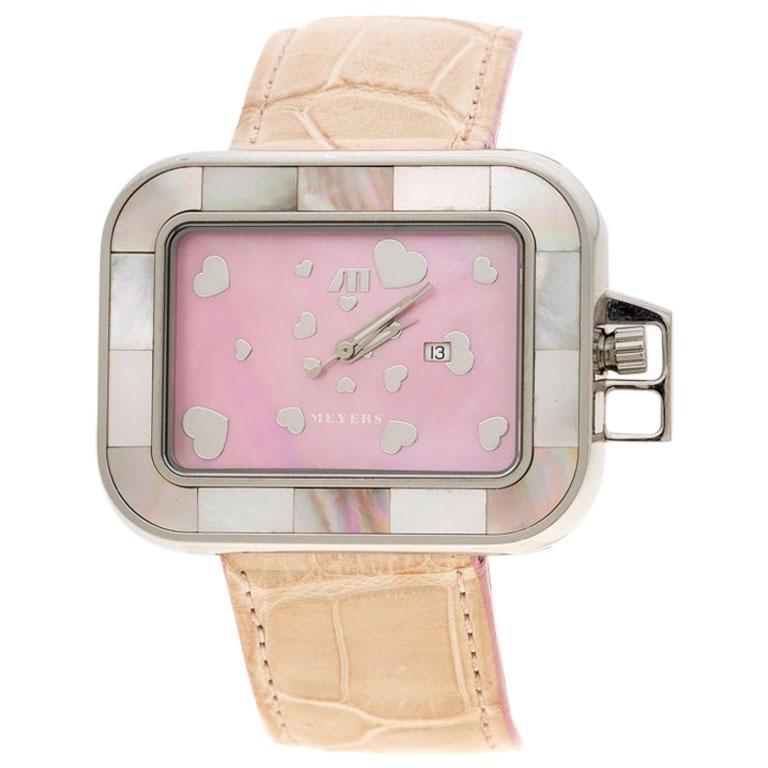 Meyers Pink Mother of Pearl Stainless Steel Women's Wristwatch 42MM