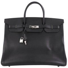Hermes Birkin Handbag Noir Ardennes with Palladium Hardware 40