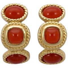 Trifari Gold Plated and Apricot Glass Cabochon Clip On Earrings, circa 1980s