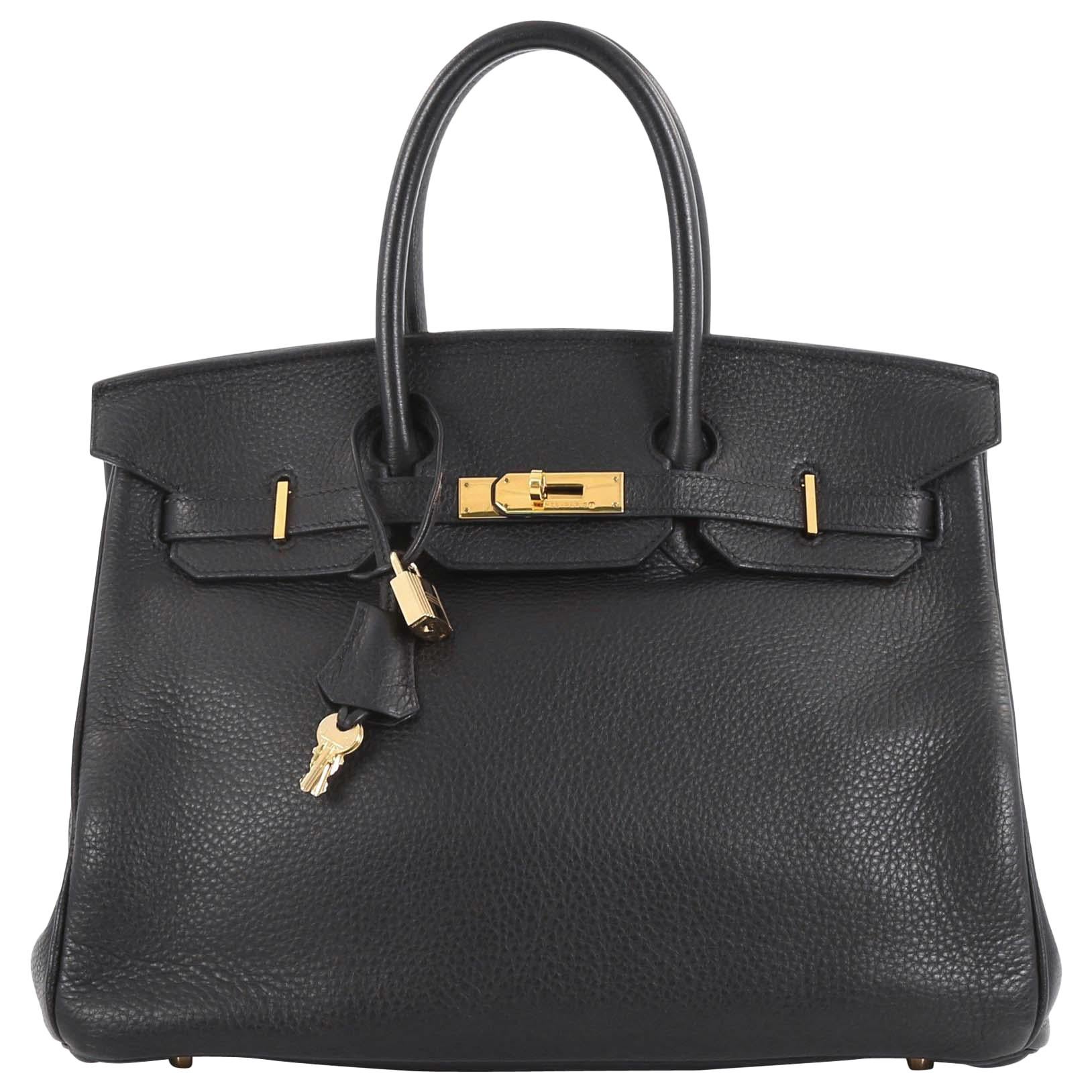 Hermes Birkin Handbag Noir Clemence with Gold Hardware 35 at 1stDibs