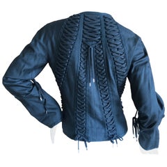 Christian Dior by John Galliano Black Linen Zip Front Jacket with Corset Lacing