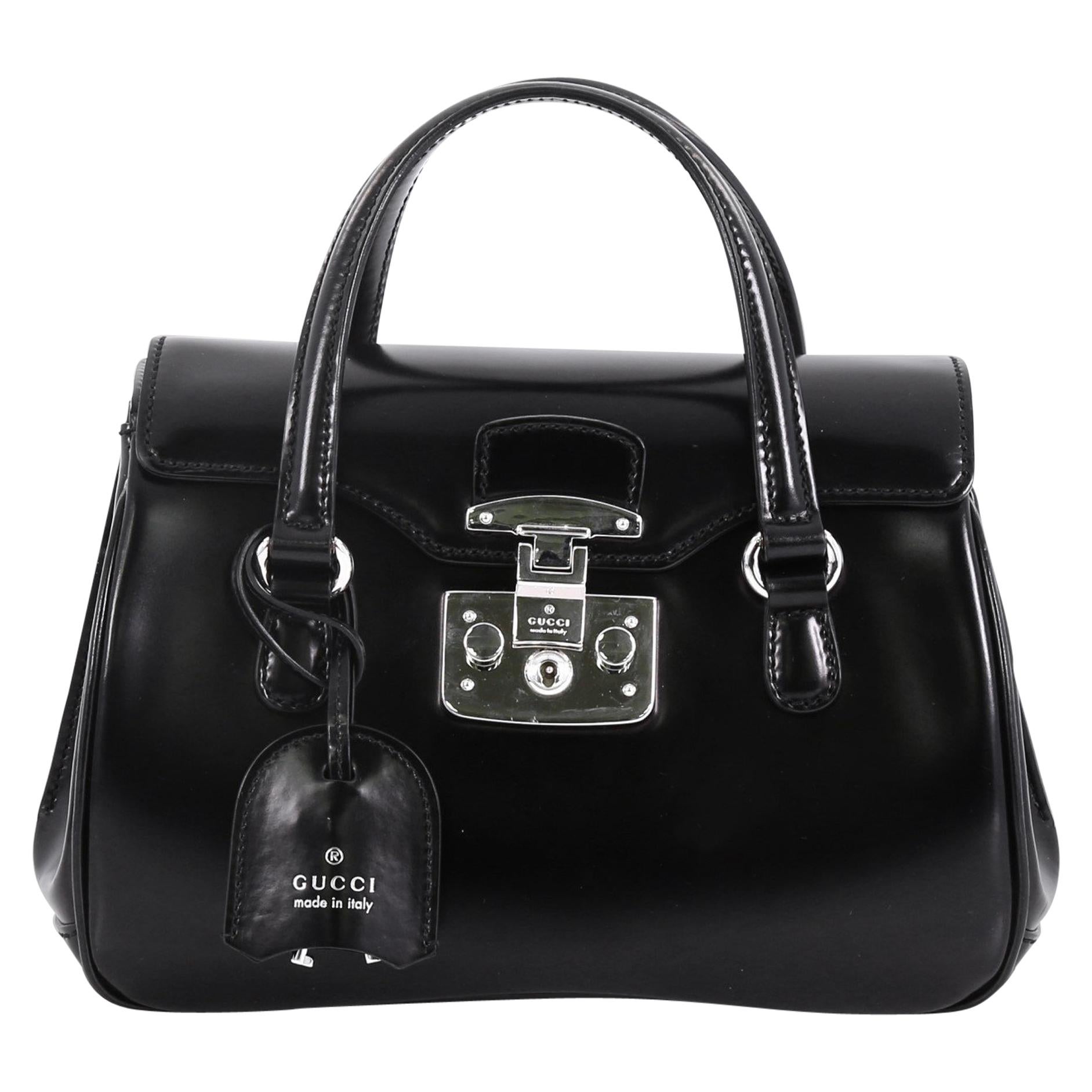 Gucci Lady Lock Satchel Leather Small, crafted in black glazed leather