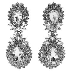 Vintage Clear Crystals Drop Pierced Earrings