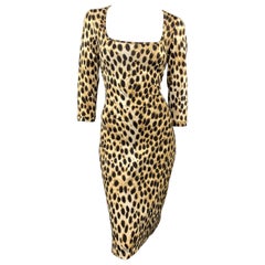 JUST CAVALLI Size 8 Beige Cheetah Print Jersey Long Sleeve Scoop Neck Dress
