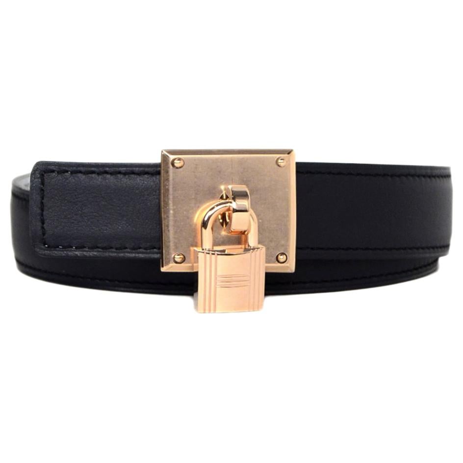 Hermes '18 Blue/White 24mm Reversible Belt w. Rose Gold Tresor Lock Buckle sz 95