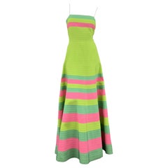 OSCAR DE LA RENTA Taille 8 Vert Turquoise & Rose Grosgrain Striped Gown