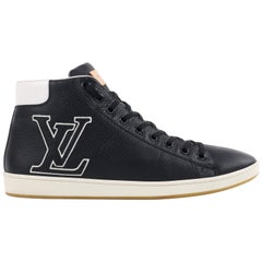 LOUIS VUITTON Navy Blue Leather Tattoo LV Logo Monogram High Top Sneakers