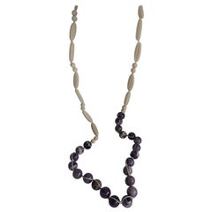 Dog Tooth Amethyst Wood Long Gemstone Necklace