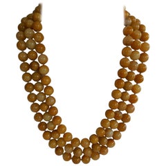 Yellow Jade Multi Strand 925 Sterling Silver Gemstone Necklace