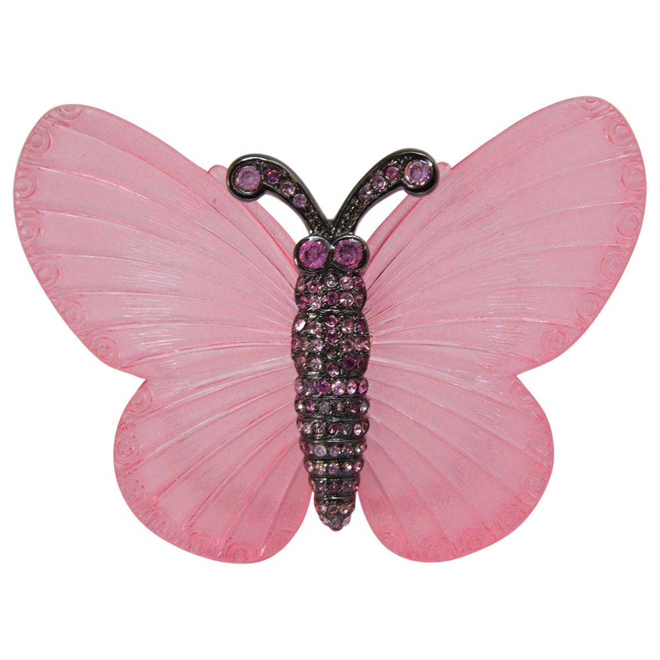 Signed Vintage Kenneth J. Lane Pink Butterfly Brooch For Sale