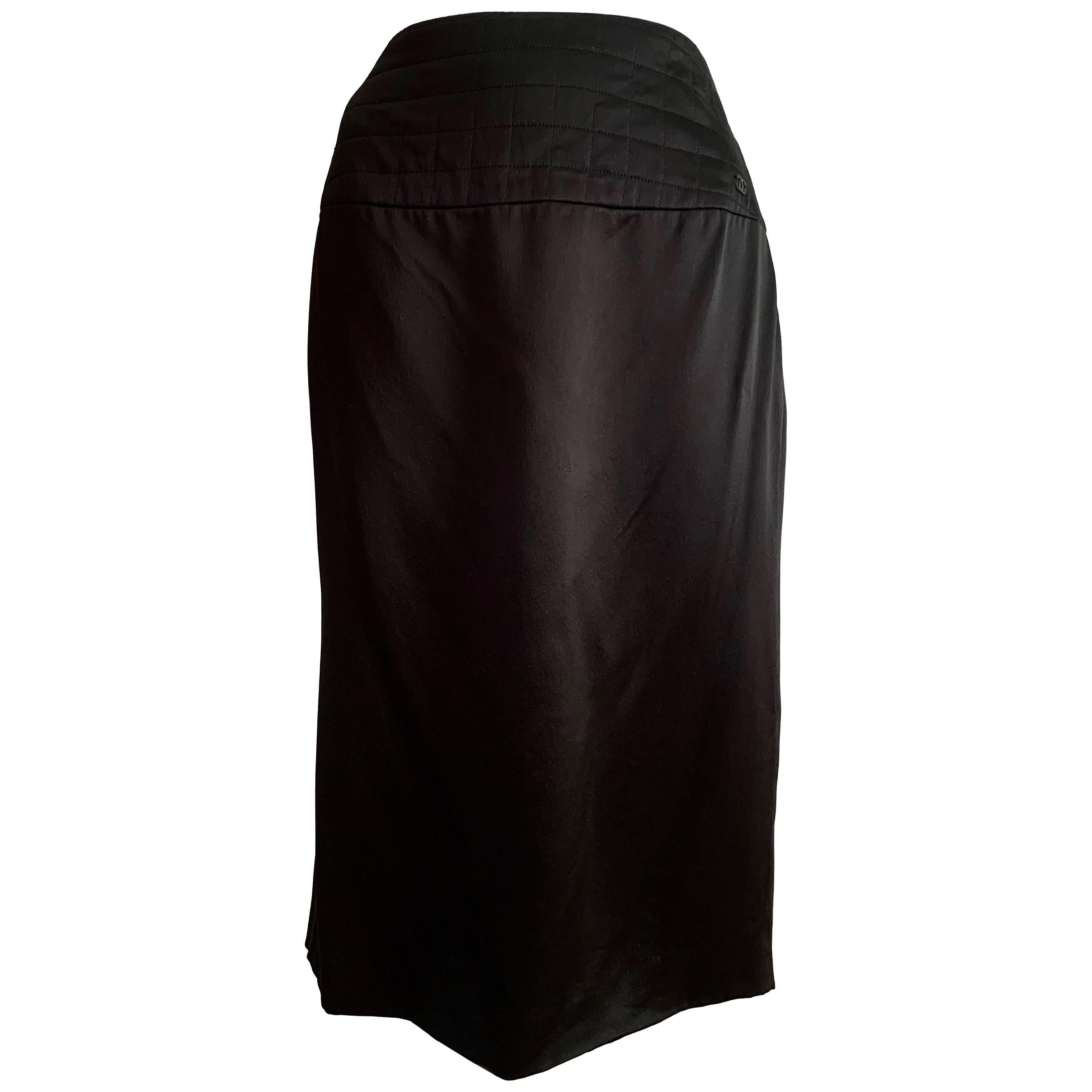 Chanel Black Silk Skirt Size 8. For Sale at 1stDibs