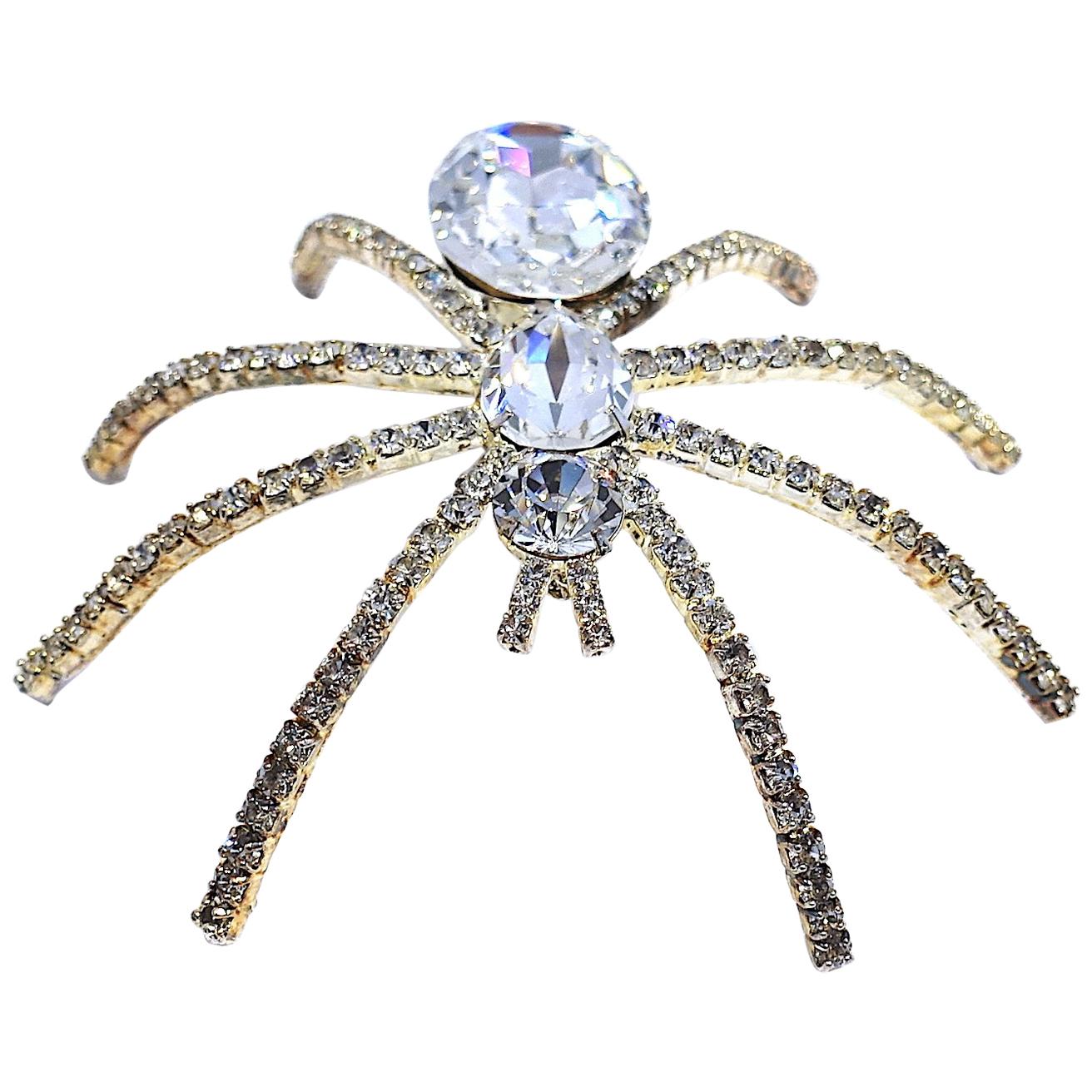 Large 4”by 3” Clear Crystals Spider Brooch