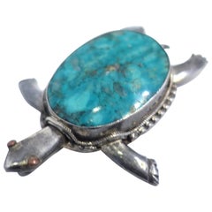 Vintage Turquoise & Sterling Turtle Pendant