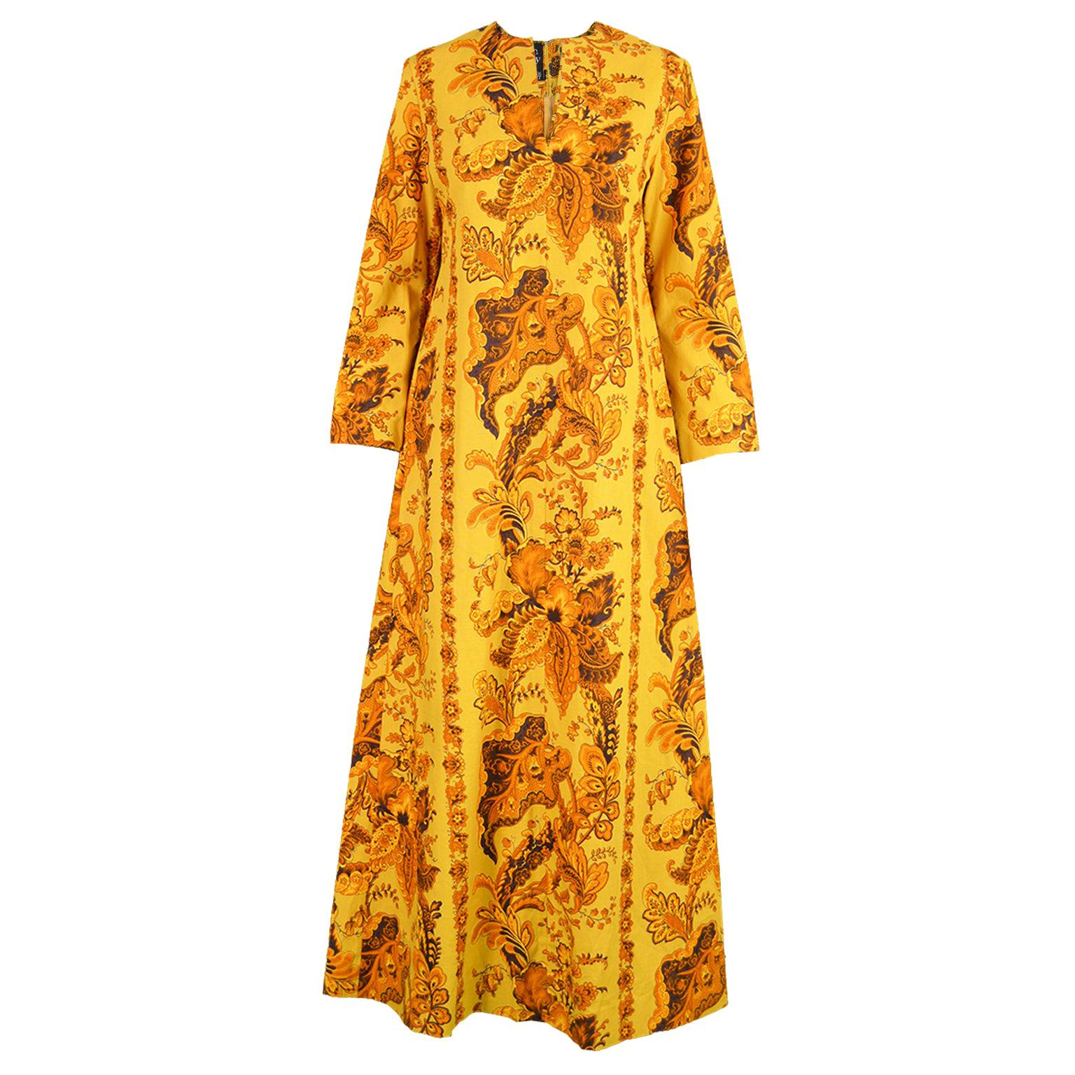Vintage Early Janice Wainwright for Simon Massey Maxi Yellow Kaftan Dress, 1960s
