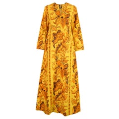 Retro Early Janice Wainwright for Simon Massey Maxi Yellow Kaftan Dress, 1960s