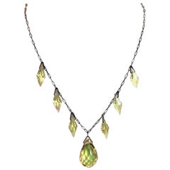 Circa 1920s Czechoslovakian Yellow Faceted Drop Necklace