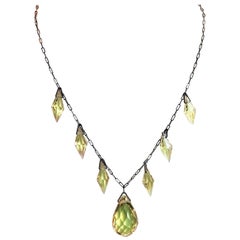 Circa 1920s Czechoslovakian Yellow Faceted Drop Necklace 