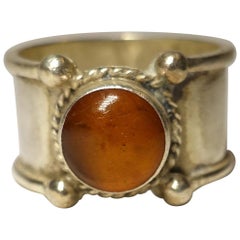 Vintage Sterling Silver Amber Ring, Size 7