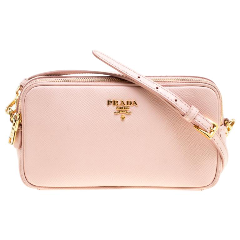 Prada Blush Pink Saffiano Lux Leather Camera Crossbody Bag For Sale at 1stdibs