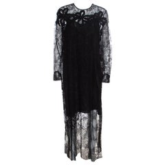 Rochas Black Floral Lace Long Sleeve Half Lined Maxi Dress XL