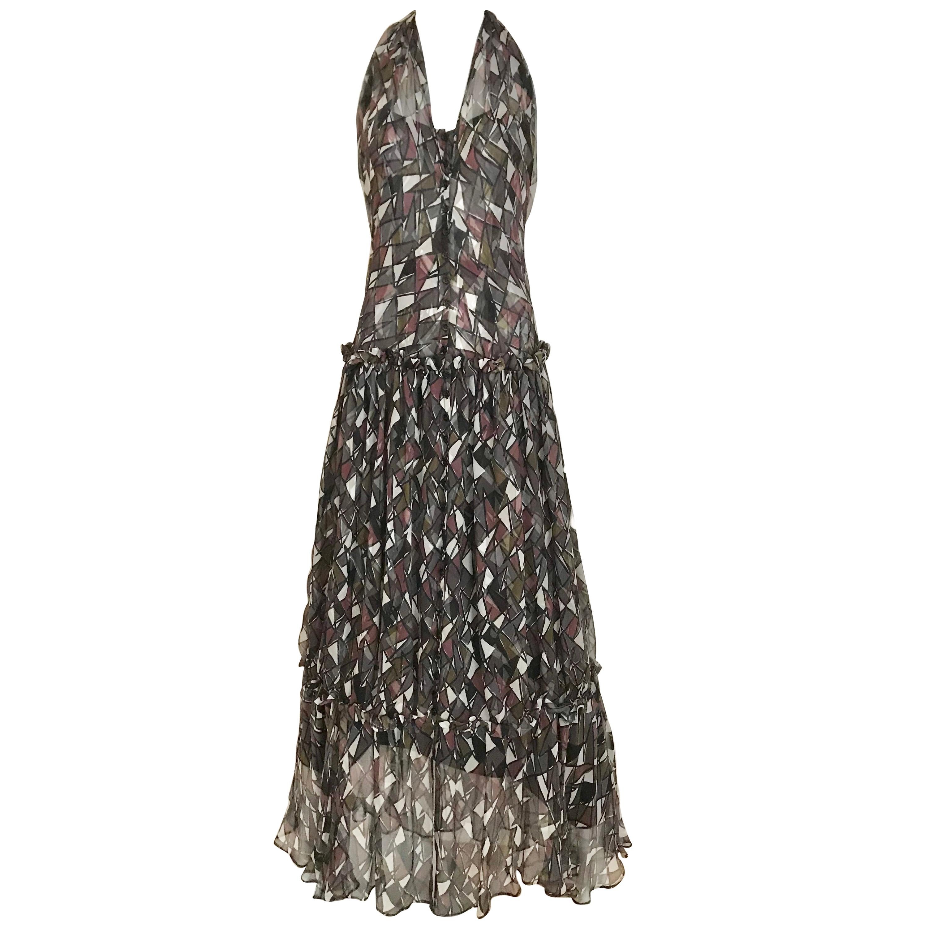 Yves Saint Laurent Silk Print Halter Silk Dress For Sale