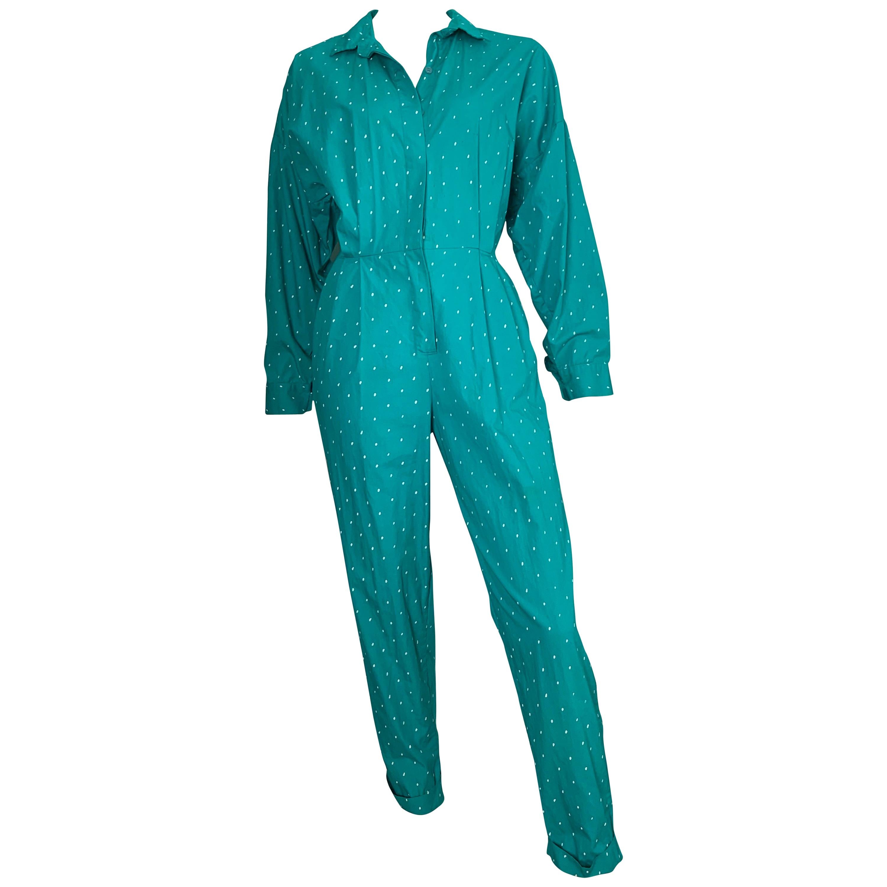 Saint Germain 1980s Cotton Polka Dot Jumpsuit with Pockets Size 4. 
